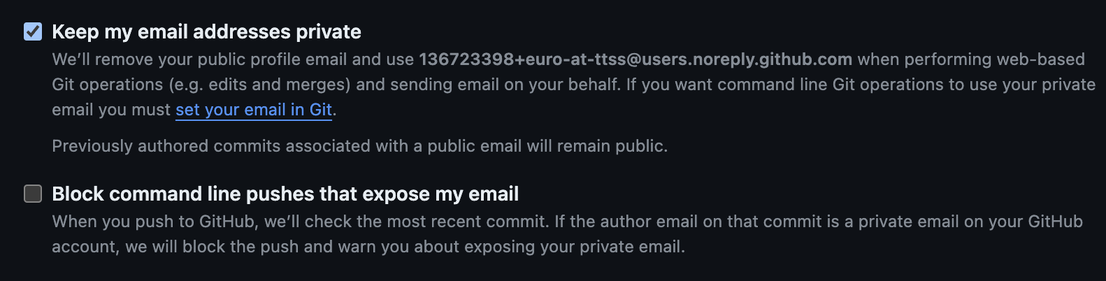 GitHub Keep my email addresses private